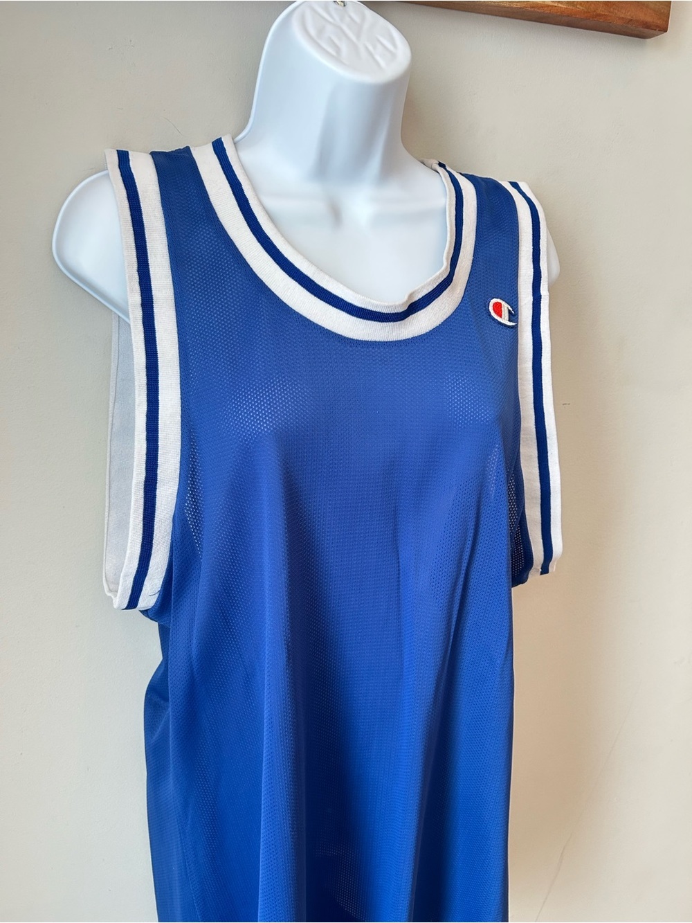 VINTAGE Champion Blue Nylon Tank Y2K Basketball core Oversized Size L